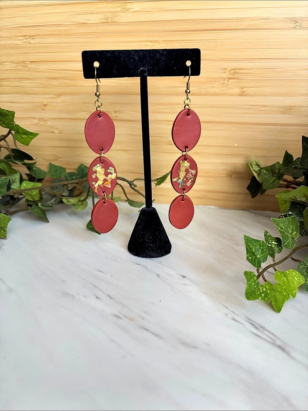 Polymer Clay Terra Cotta and variegated gold Dangle Earrings